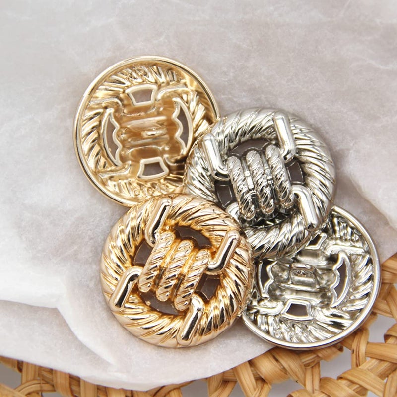 vingol 5 PCS Round Alloy Metal Buttons,Knotted Rope Hollow Pattern, for Clothes Women Coat Sweater Sewing Accessories (Golden, 25mm) - Image 3